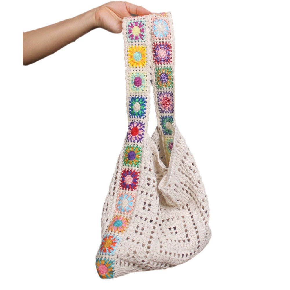 New Cross-Border Amazon Cross-Border Women'S Patchwork Knitted Hand Shoulder Bag Hot Sale Simple And Versatile Retro Knitted Bag