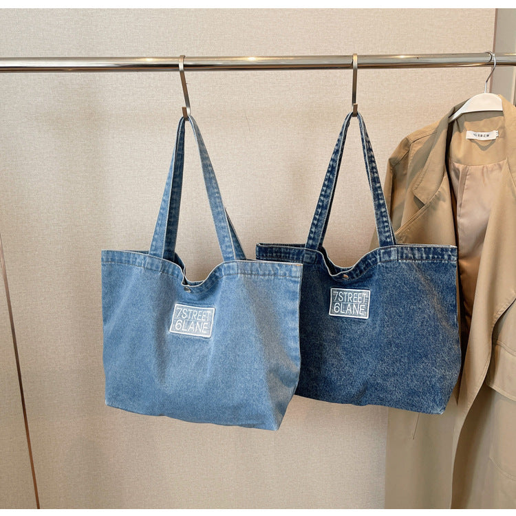 New Denim Shoulder Large Shopping Mom Artistic Student Commute Bag
