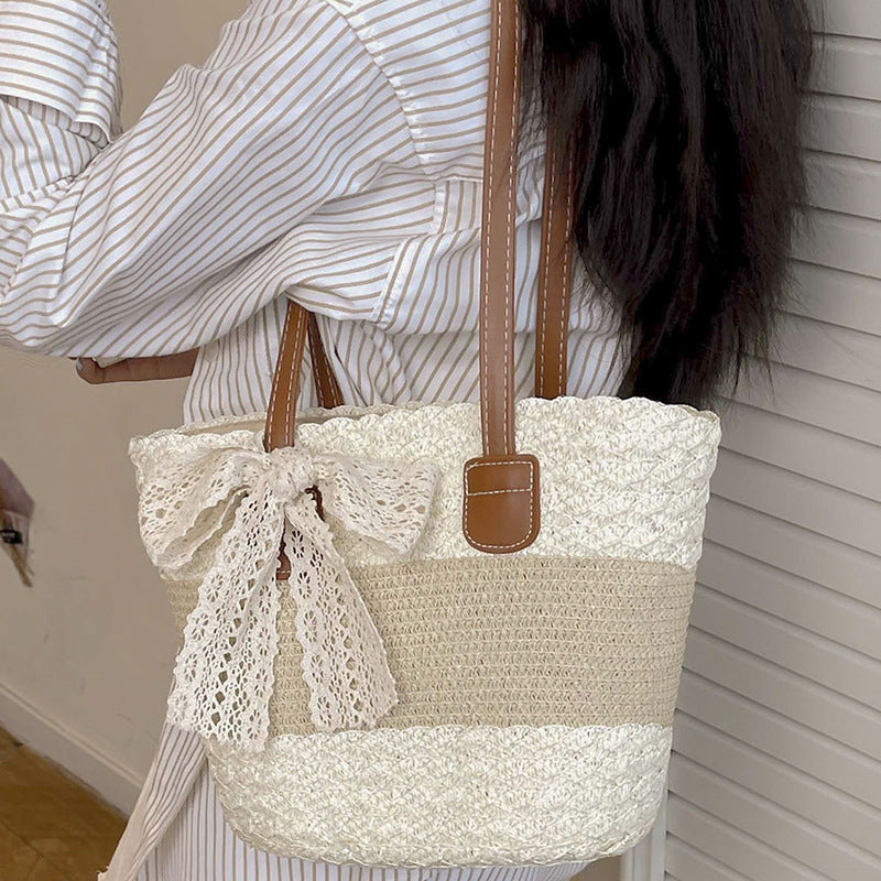 Women 2026 Spring New Woven Straw Handheld Shoulder Cotton Rope Tote Bag