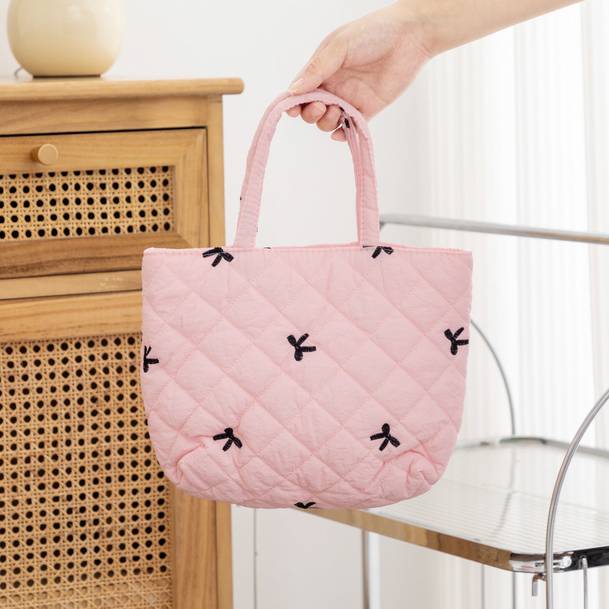 Portable Women's Floral Quilted Large Capacity Cosmetic Toiletry Bag
