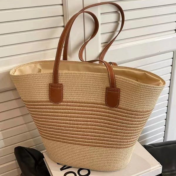 Forest Style Handwoven Straw Beach Tote Bag