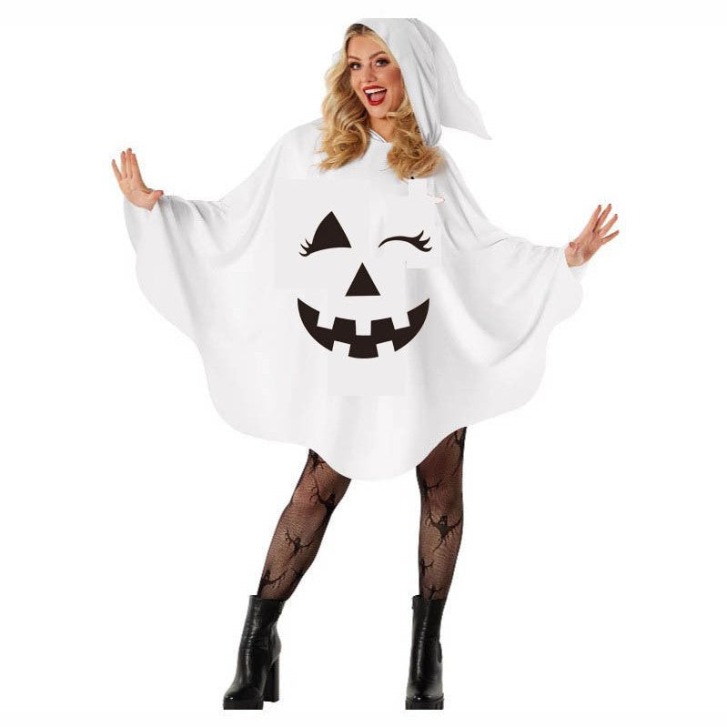 Customizable White Ghost Hooded Halloween Poncho Costume