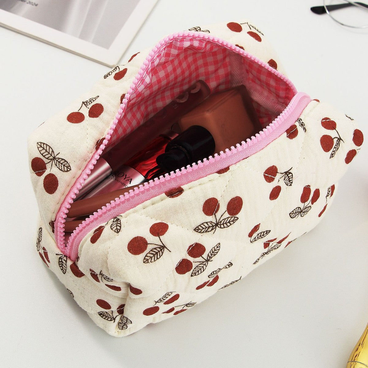 Quilted Cotton Large Capacity Cosmetic Toiletry Bag