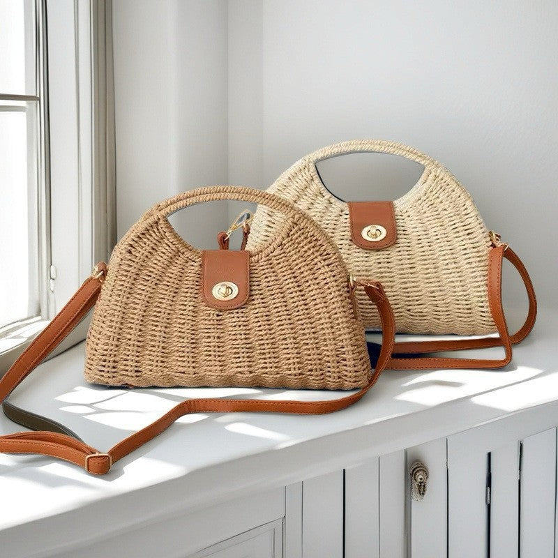 French One-Shoulder Paper Rope Woven Dumpling Bag