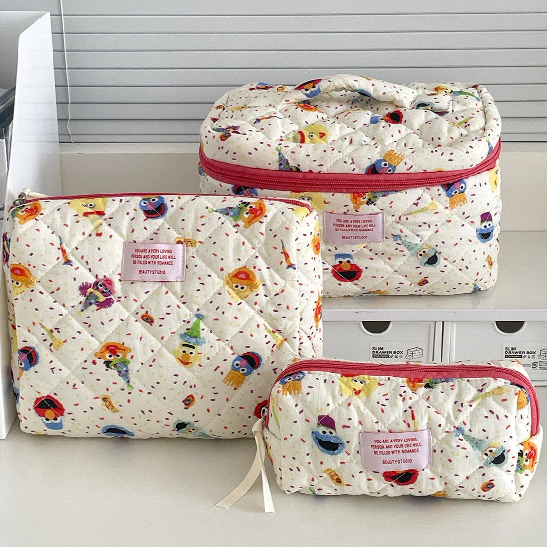 Multi-Pattern Palace Quilted Cosmetic Clutch and Octagonal Set