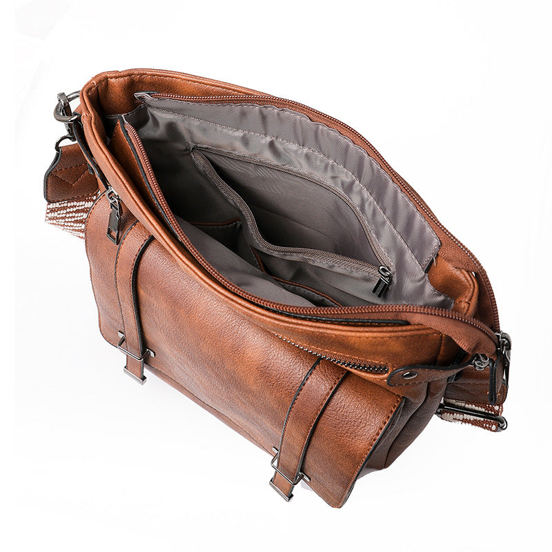 Women Fashion Large Multi Pocket Bucket Flap Crossbody Bag