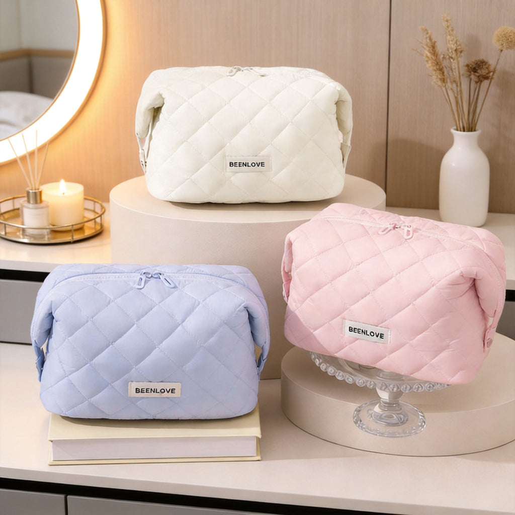 Waterproof Nylon Quilted Makeup and Cosmetic Bag