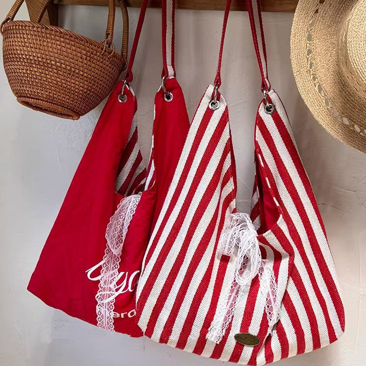 Striped Canvas Large Capacity Tote Bag