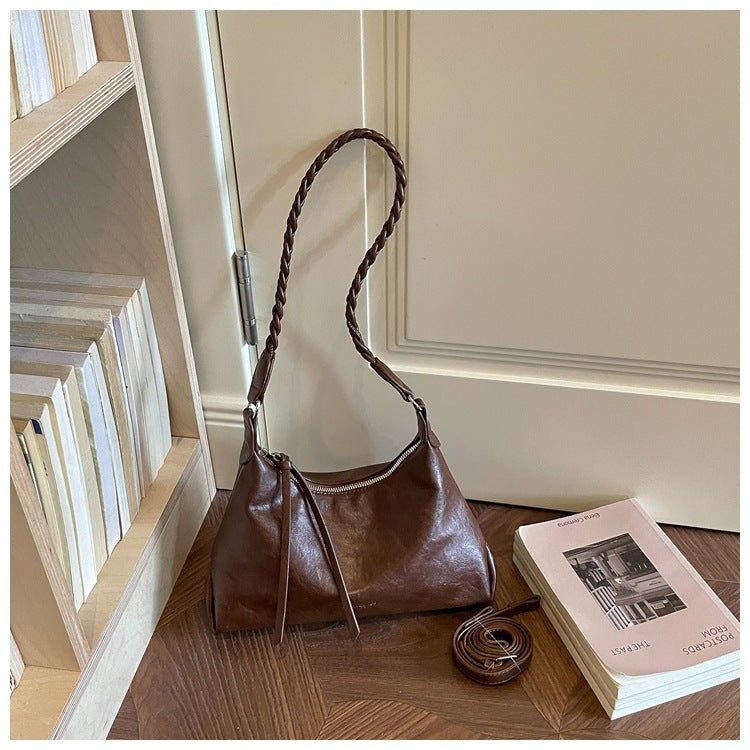 Braided Handle Charm Convertible Everyday Crossbody Bag