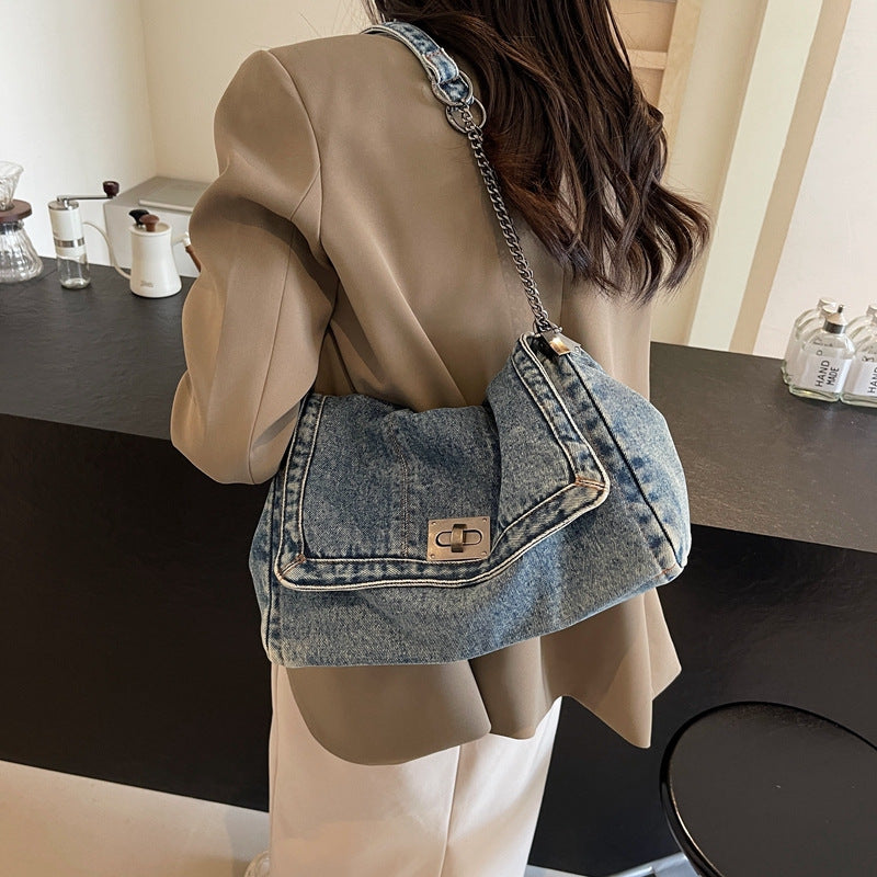 Women Casual Large Denim Tote Crossbody Denim Bag