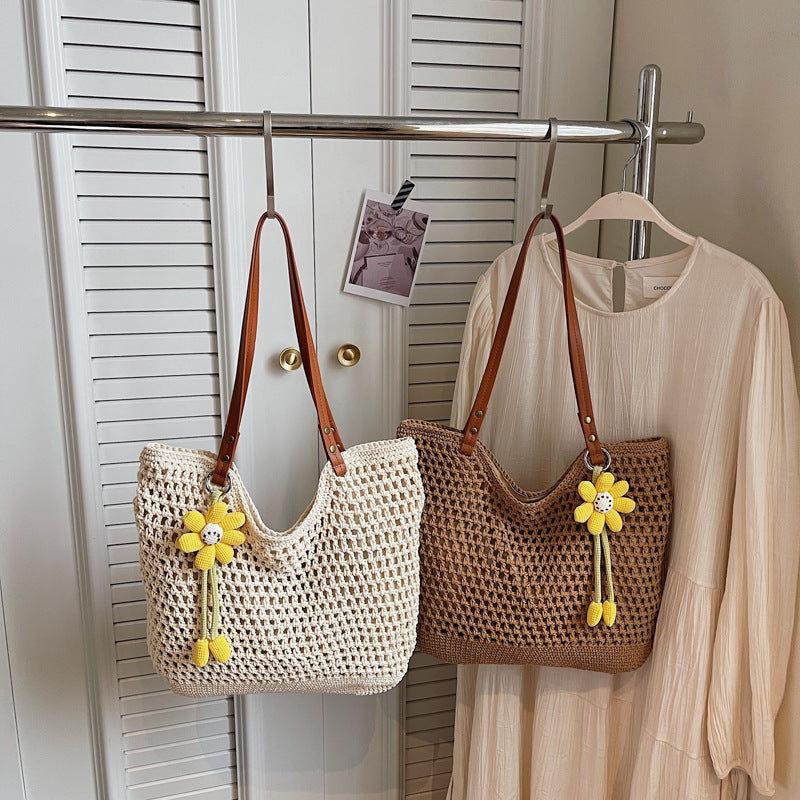 2026 Spring New Large Straw Casual Tote Beach Woven Shoulder Bag