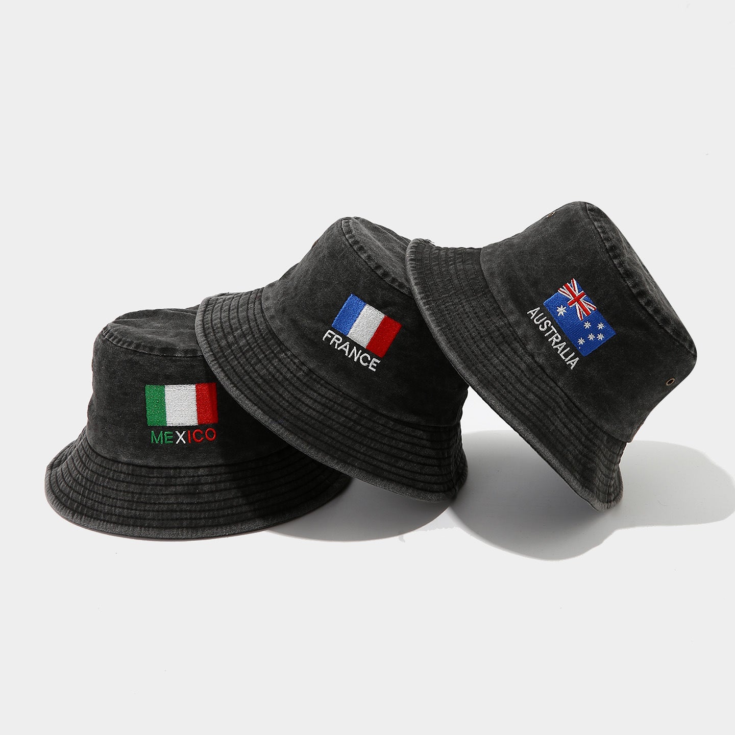 Washed Foldable World Flag Fisherman Hat