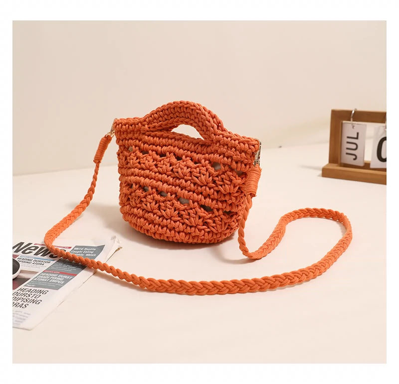 Crossbody Cotton Woven New Cute Handheld Hollow Straw Beach Bag