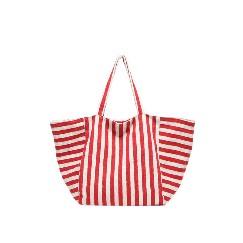 2026 New Stripe Print Reversible Canvas Tote Bag