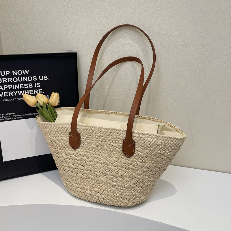 Women Relaxed Large Straw 2026 Casual Beach Handheld Shoulder Tote Bag