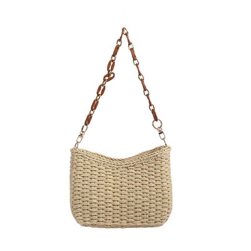 Women Handmade Straw Woven Shoulder Bag, Large Capacity Paper Beach Bag
