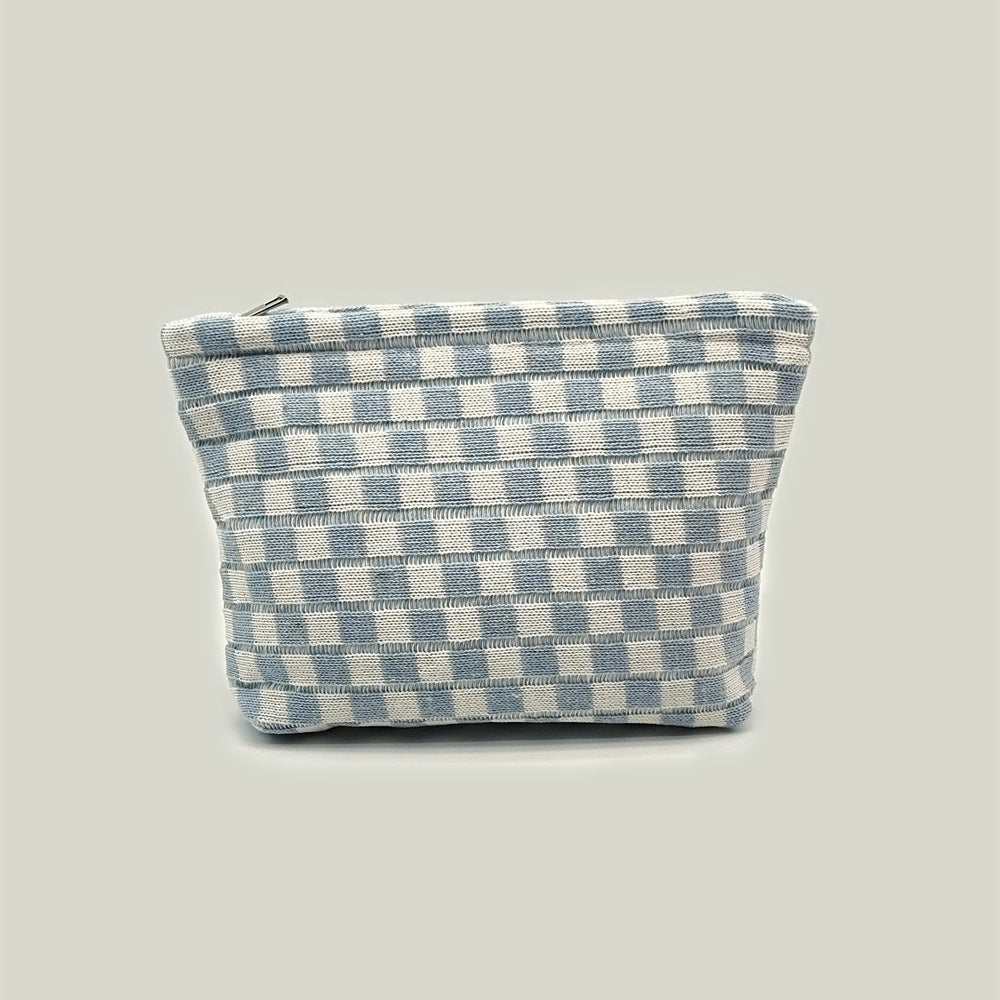 Knitted Checkerboard Cosmetic Bag Large Capacity Plaid Toiletry Bag