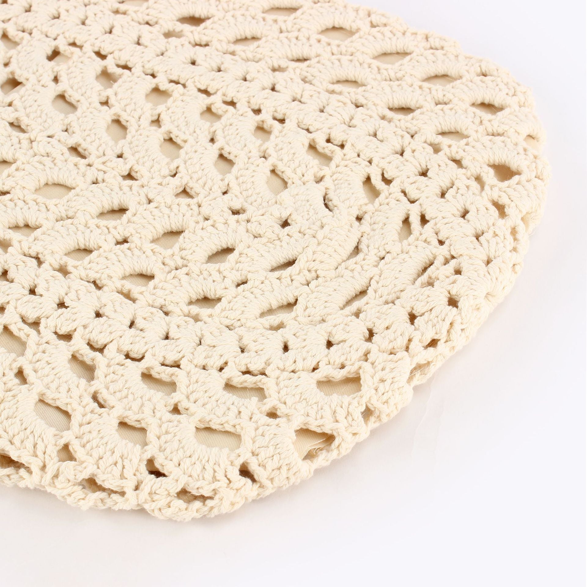 Beige Boho Hand Crocheted Cotton Rope Shoulder Tote Bag