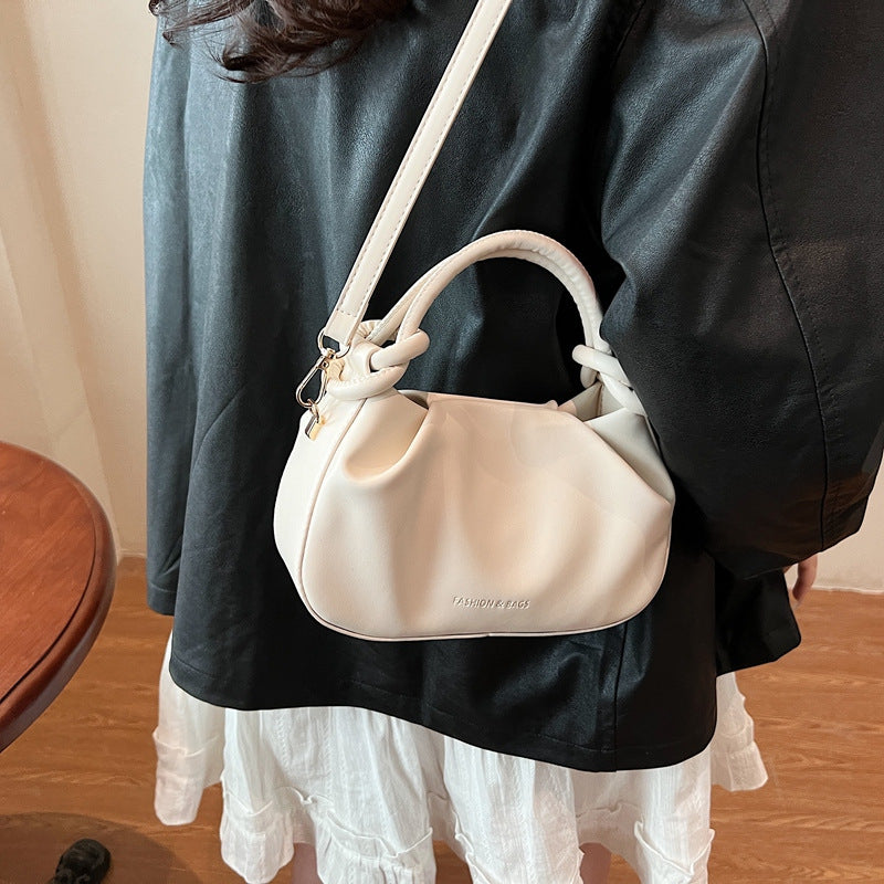 Soft PU Handbag with Knotted Handle and Crossbody Strap