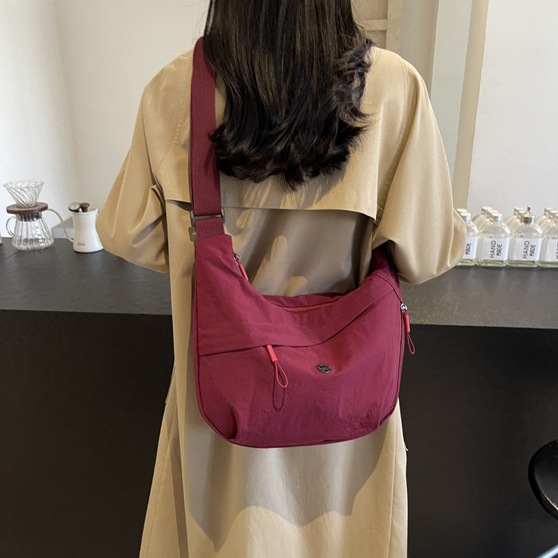 Japanese Simple Women'S Crossbody Bag Large Capacity Solid Color Versatile Dumpling Bag Lightweight Commuter Student Class Shoulder Bag
