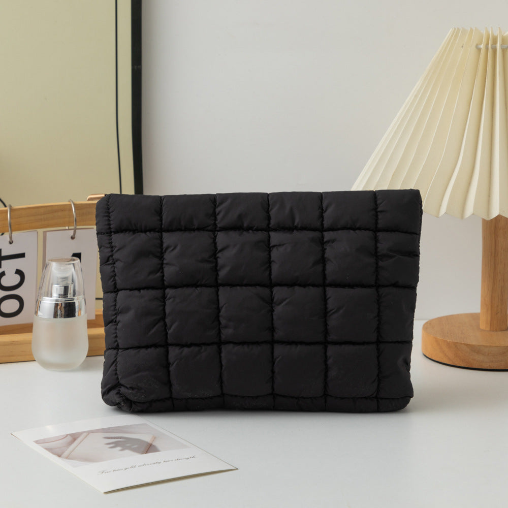 Pleated Solid Color Checkered Cosmetic Bag Versatile Small Clutch