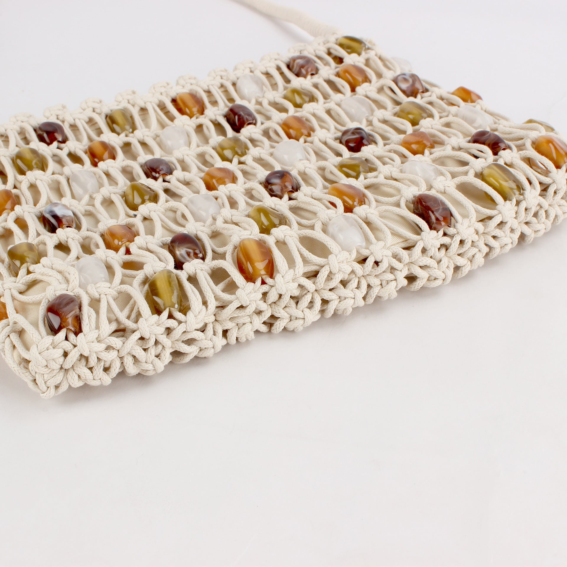 Boho Waxed Cord Handwoven Beaded Shoulder Bag