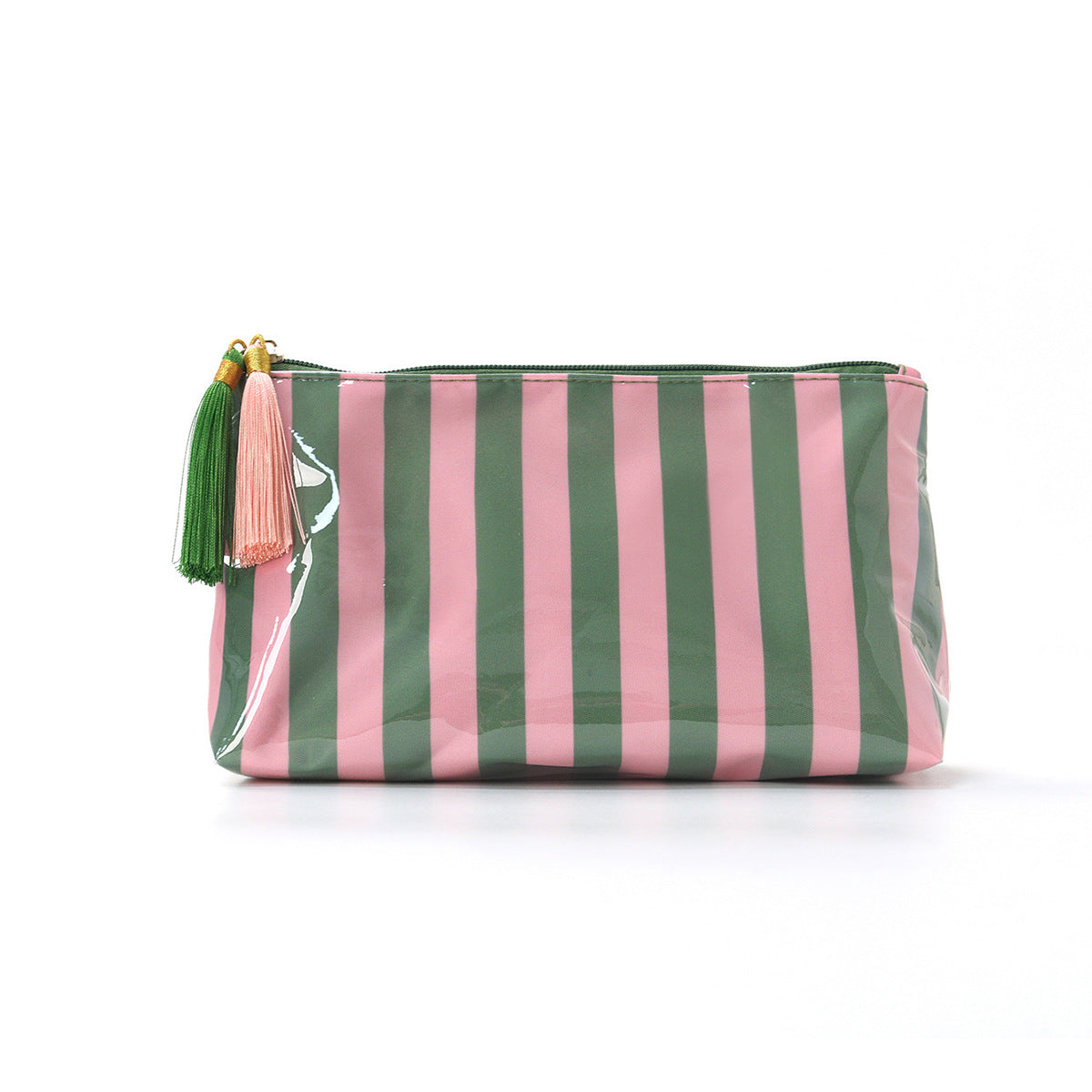 Glossy Striped PVC Tassel Travel Cosmetic Bag