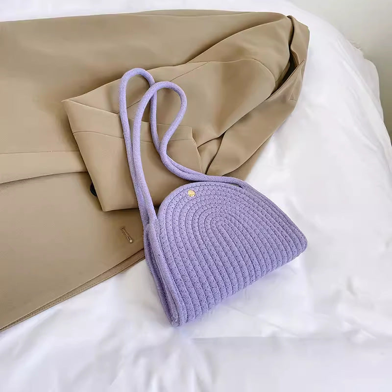 Women Straw 2026 New Cotton Woven Trendy Handheld Shoulder Bag