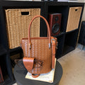 Woven Bucket Bag with Detachable Strap and Zipper