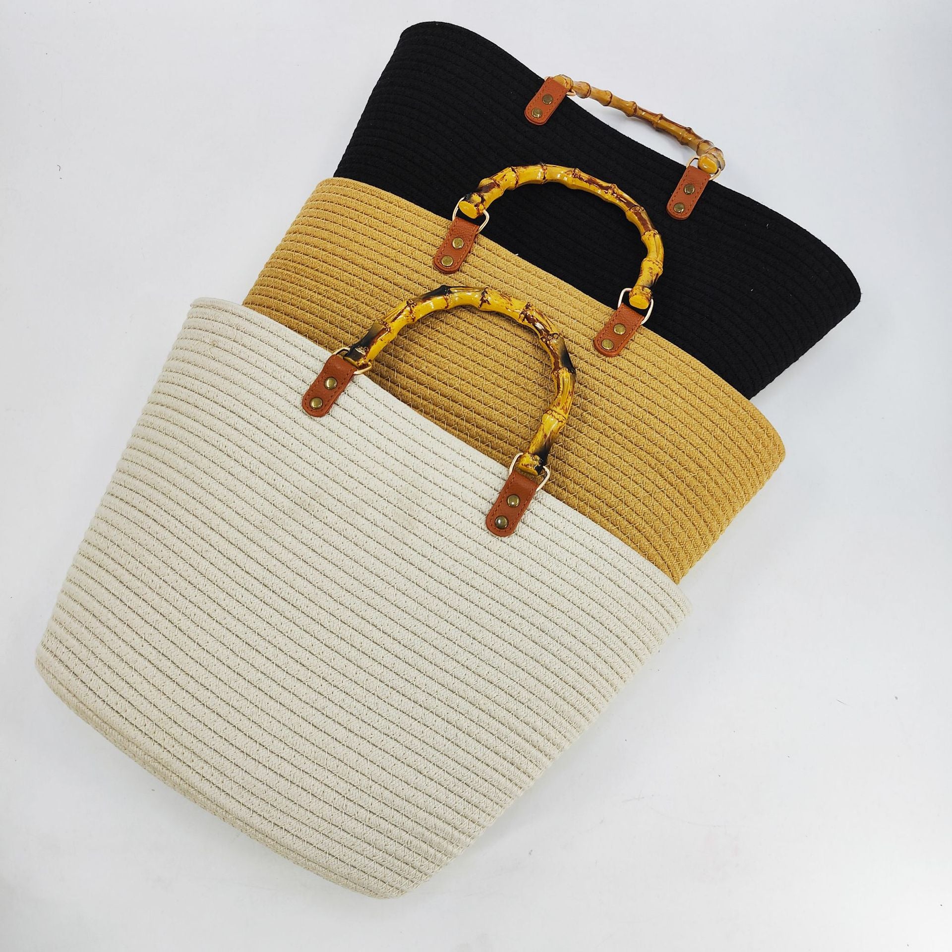 Woven Large Capacity Bamboo Shoulder Tote Bag