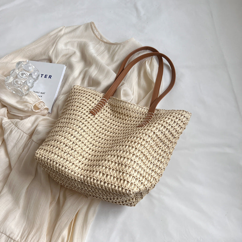 Women Straw Vacation 2026 Spring New Fashion Large Shoulder Tote Bag