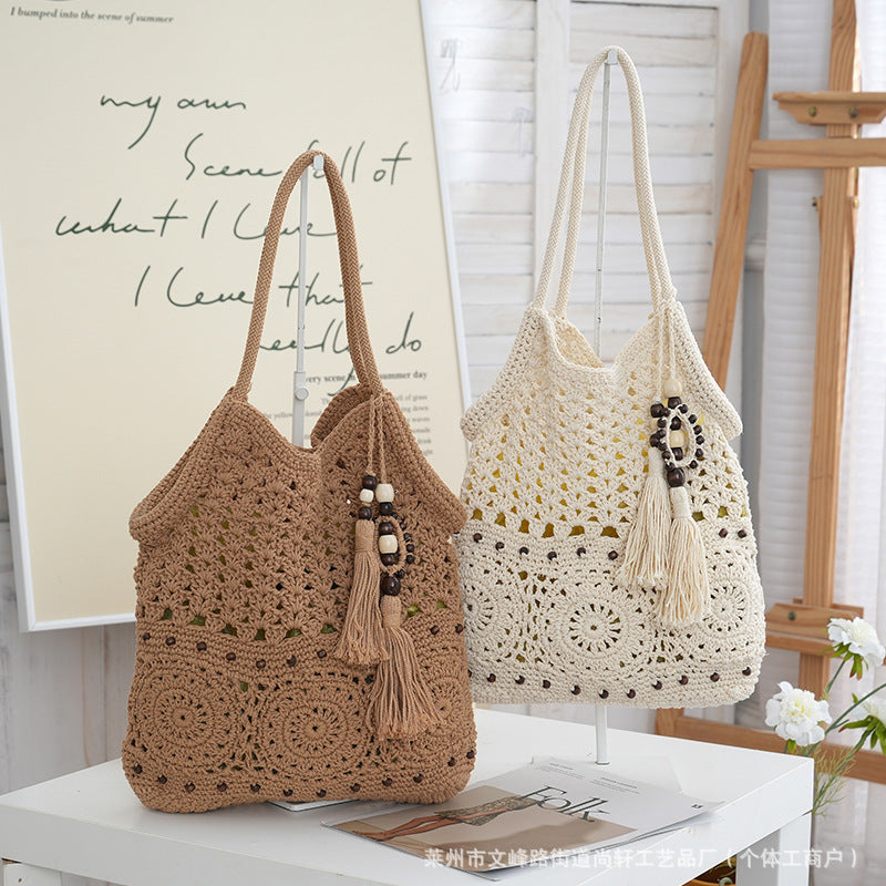 Crochet Cotton Woven Tassel Large Capacity Casual Armpit Commuter Bag