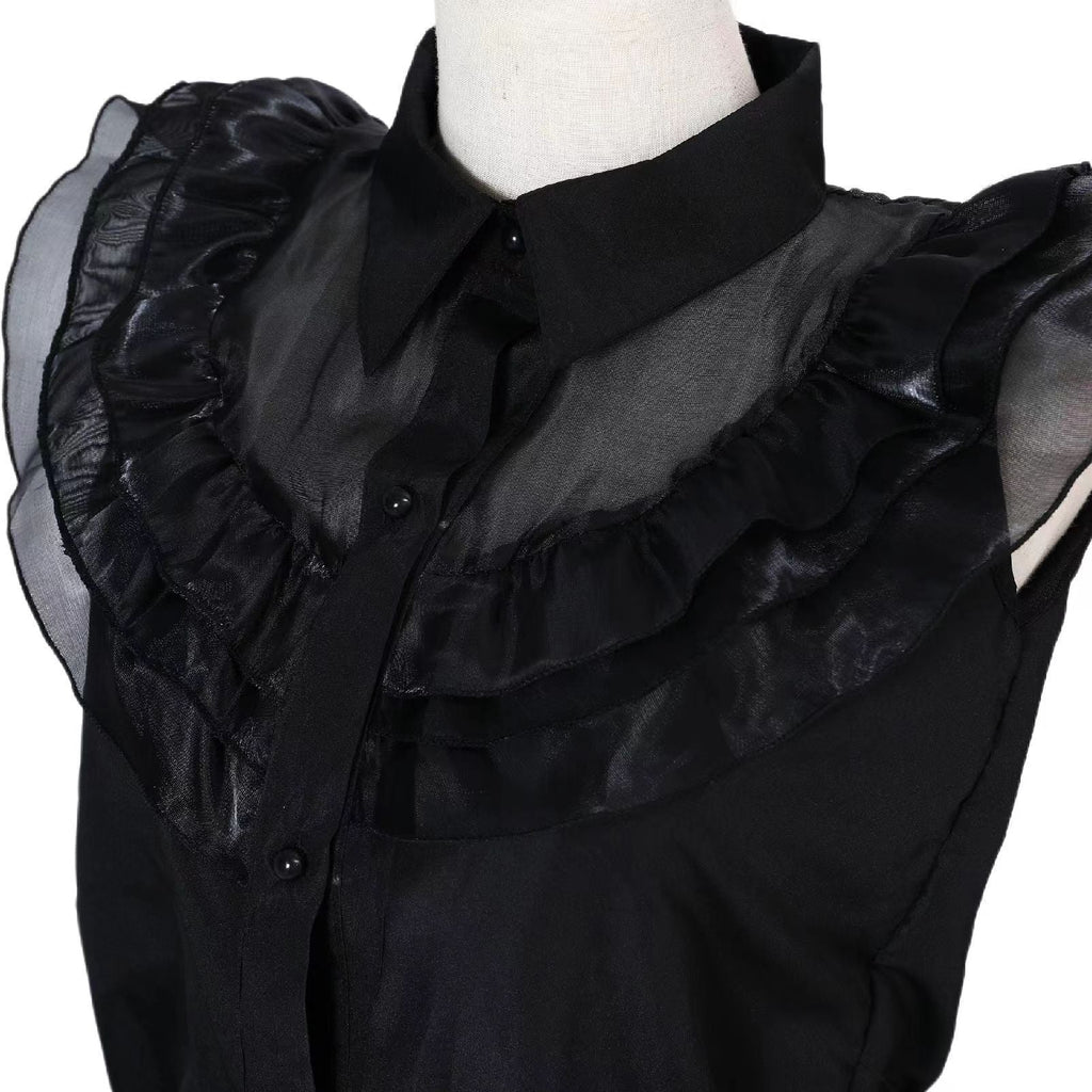 Women’s and Girls’Halloween Gothic Black Layered Tulle Maxi Skirt with Belt