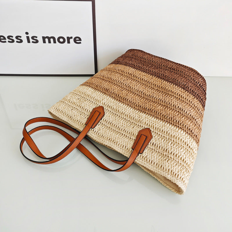Gradient Straw Large Capacity Woven Beach Tote