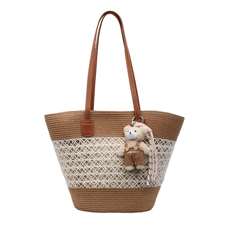 Women Summer Beach Straw 2026 New Fashion Commute Shoulder Tote Bag