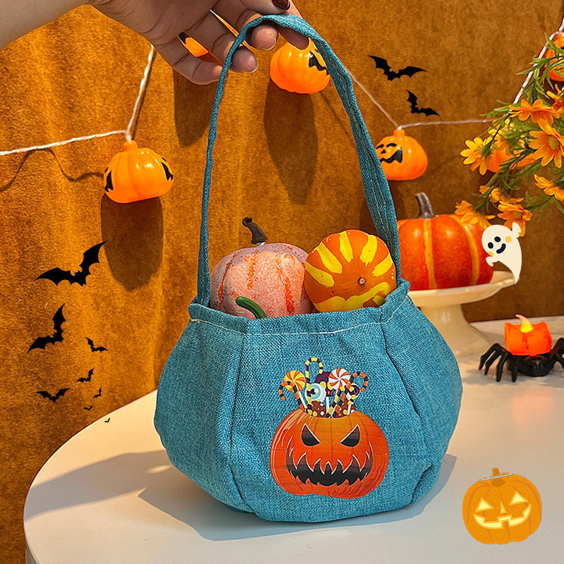 Halloween Portable Embroidered Candy Bag Children's Holiday Decor Prop Halloween Pumpkin Light Bucket Halloween Toast