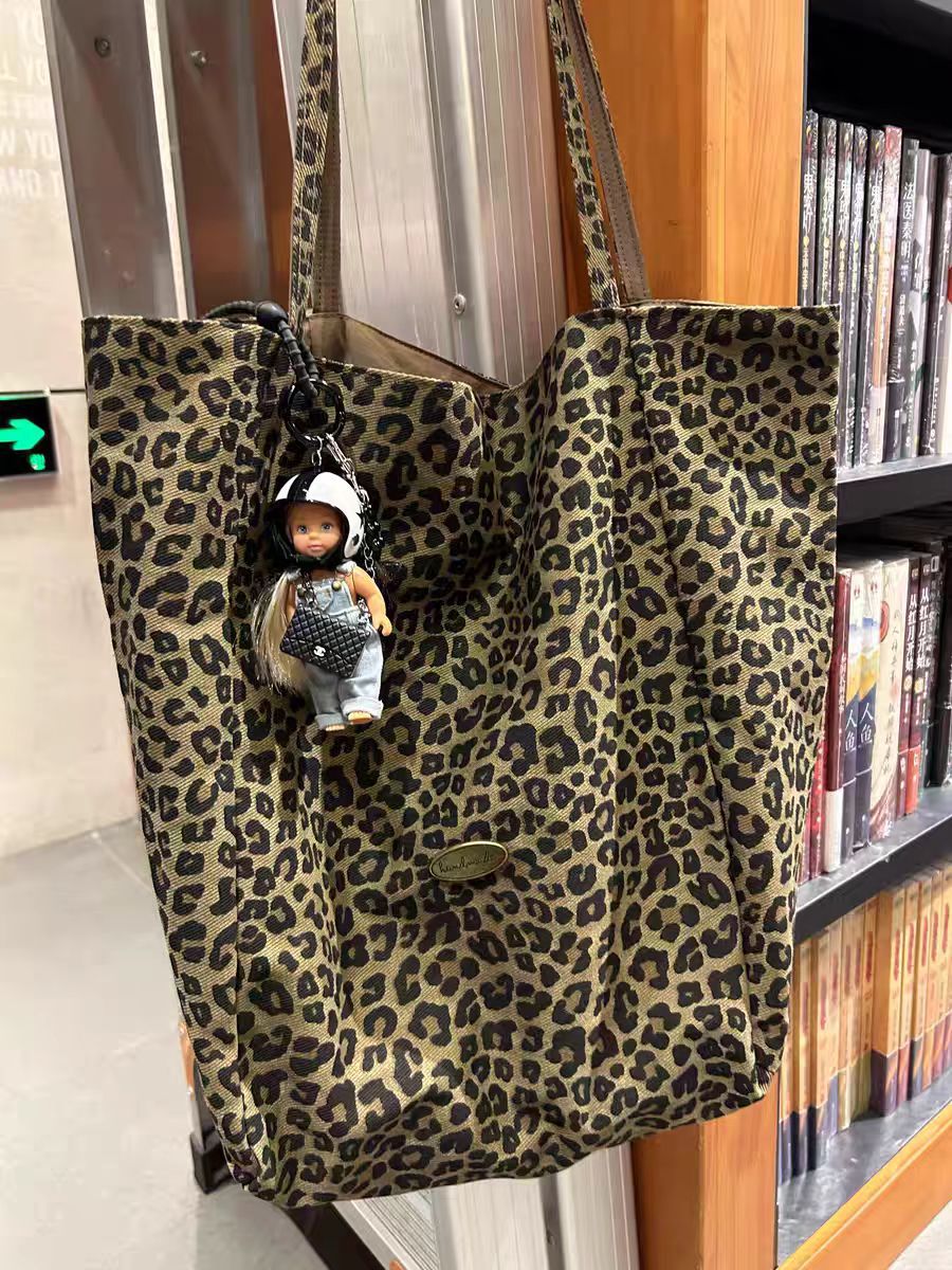 Women Leopard Print Canvas Tote Bag