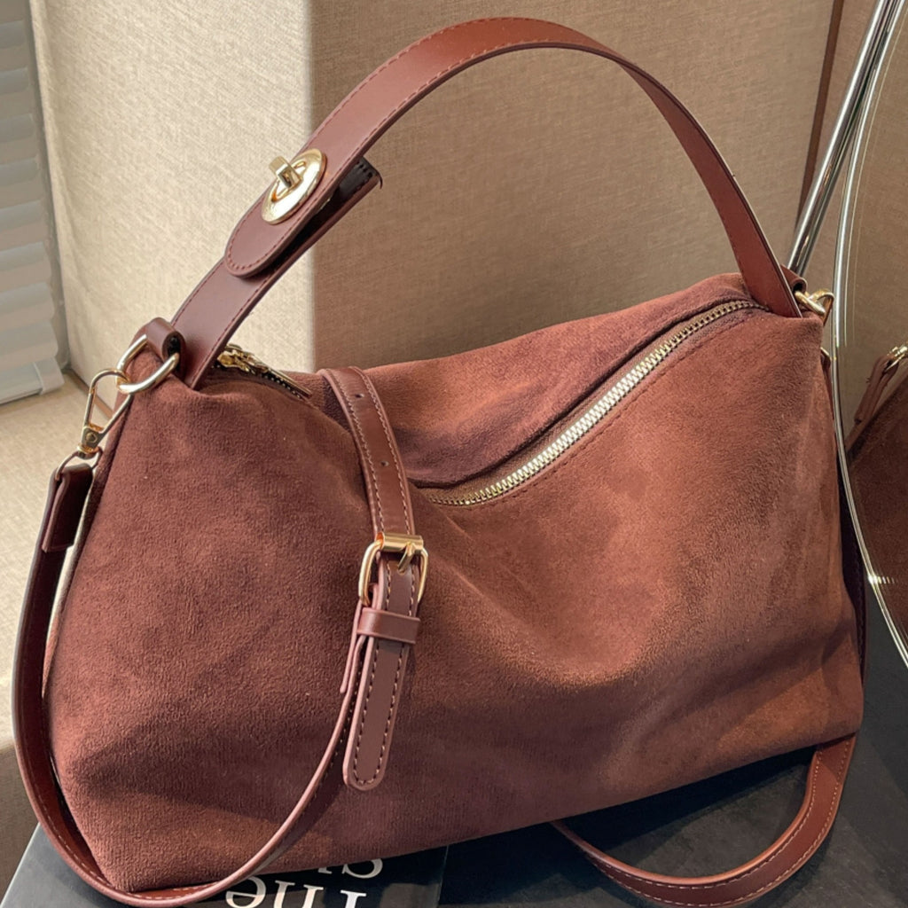 Retro Minimalist Suede Look Hobo Shoulder Bag