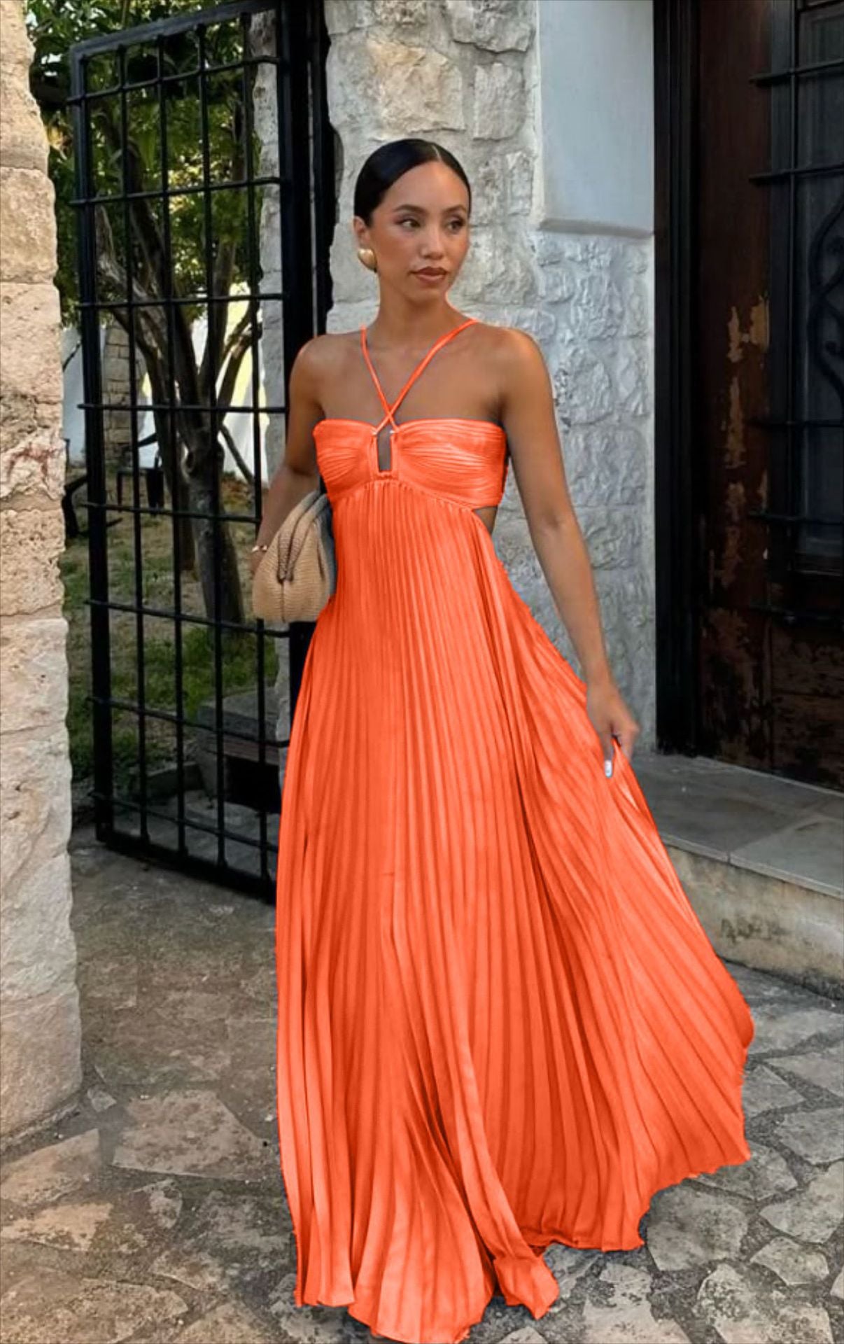 Solid Color Tube Top Pleated Sleeveless Suspender Dress