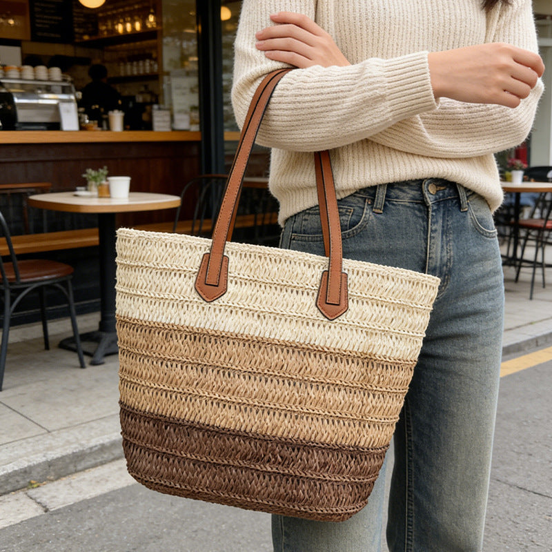 Gradient Straw Large Capacity Woven Beach Tote