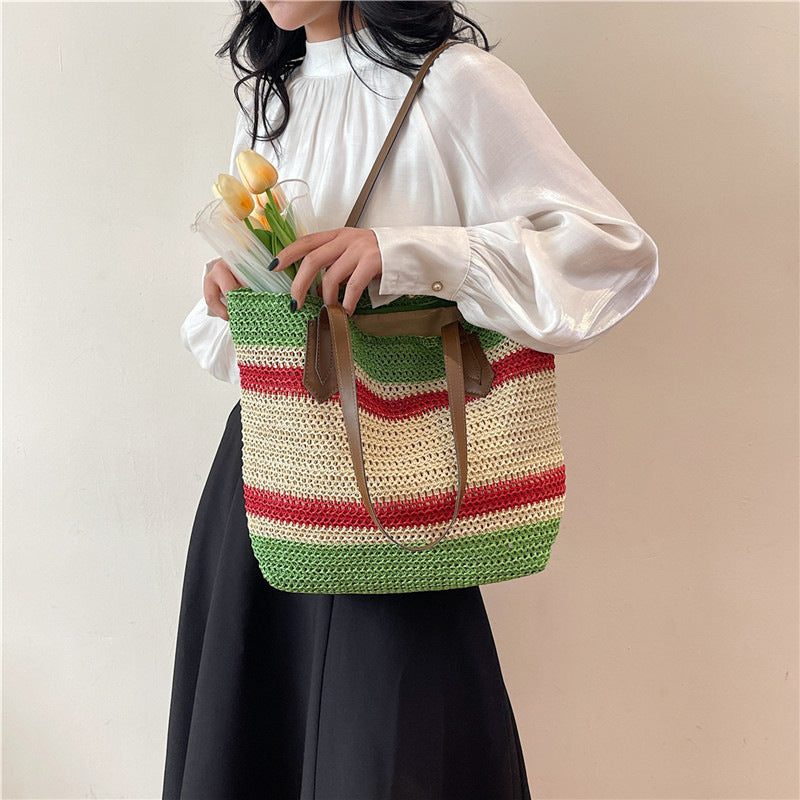 Large Capacity Straw Vegetable Basket Tote Bag