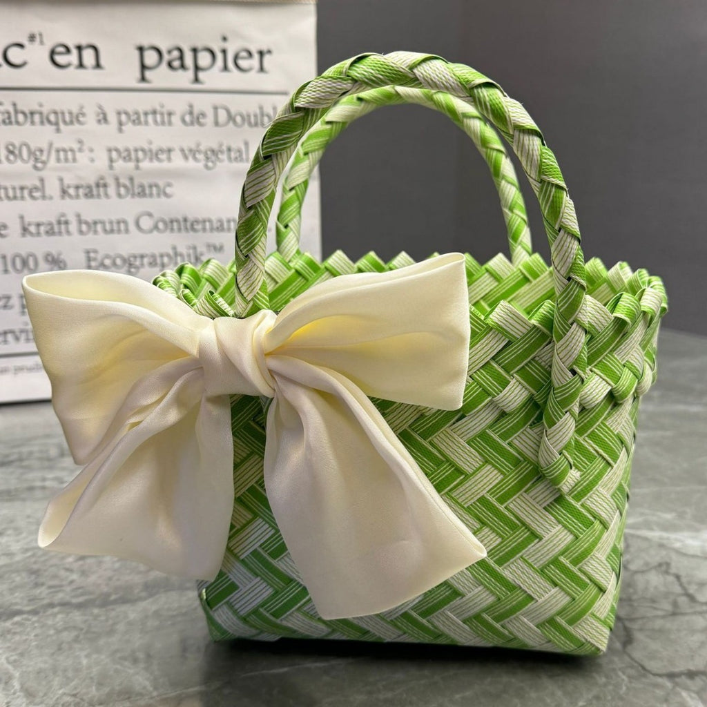 Cute Woven Basket Tote Bag with Oversized Bow Detail