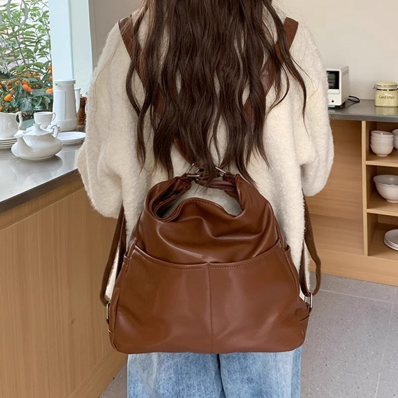 Women Soft Leather Large Capacity Tote Backpack Crossbody Bag
