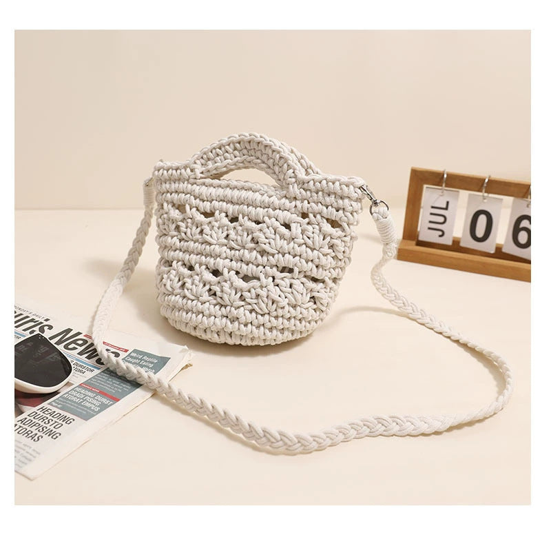 Crossbody Cotton Woven New Cute Handheld Hollow Straw Beach Bag