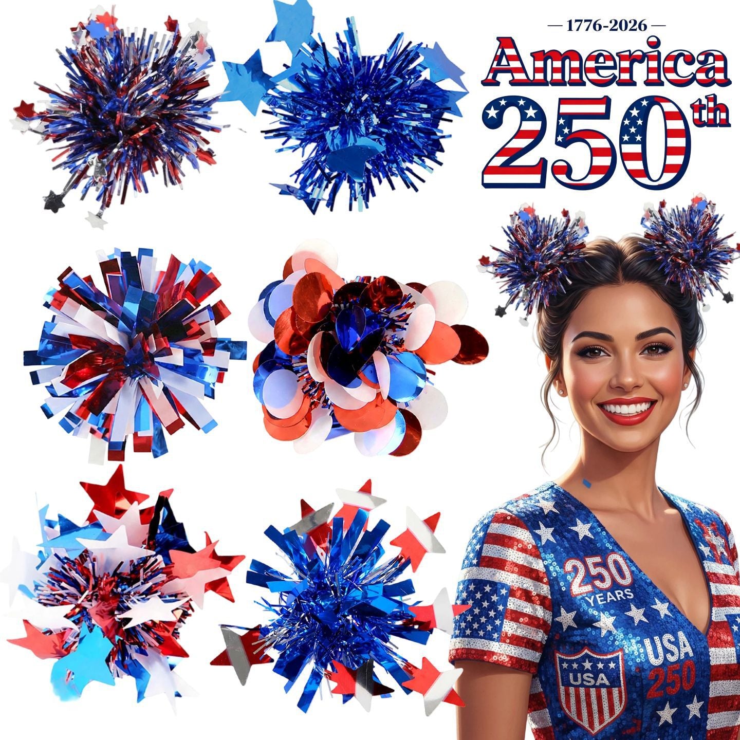 Independence Day Red White Blue Star Hairpin