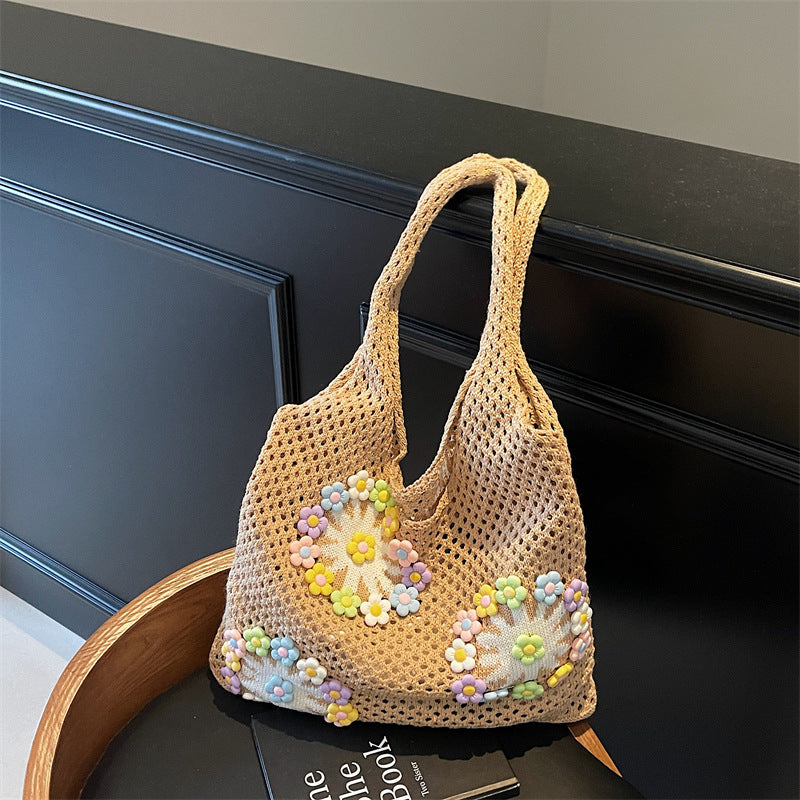 Women New Forest Fresh Hollow Knit Large Artistic Beach Shoulder Bag