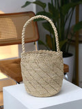 Handwoven Raffia Bucket Natural Straw Shoulder Beach Tote Bag