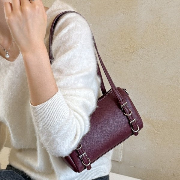 Vintage Barrel Bag with Double Buckle Accents