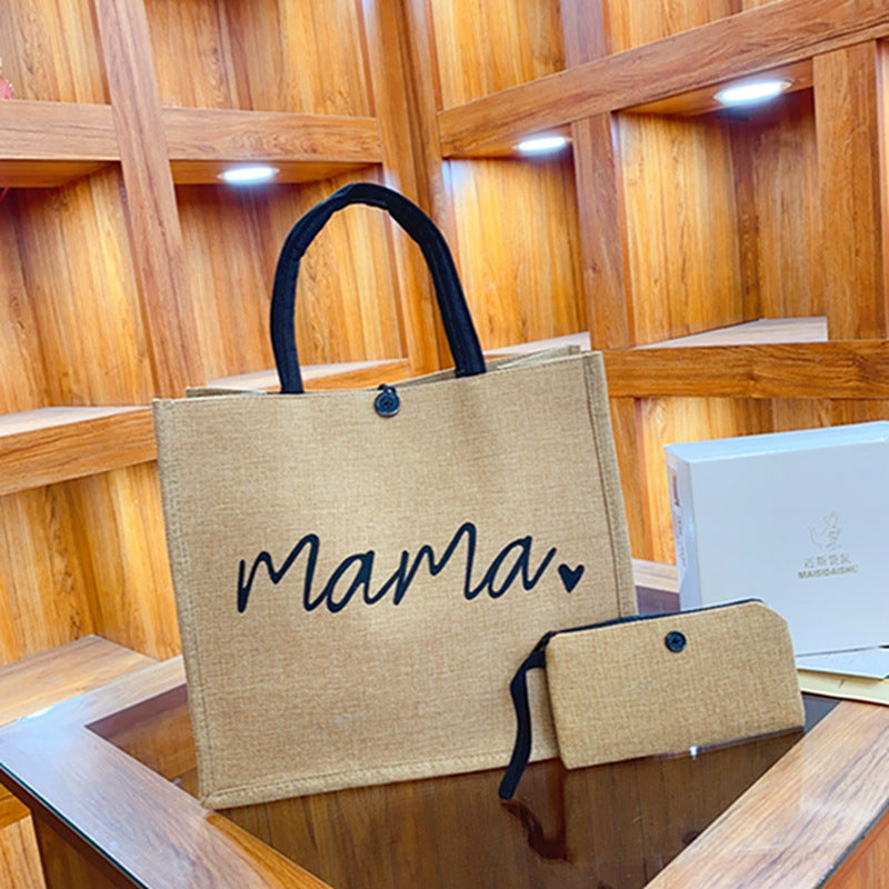 Women Large Capacity Linen Lunch Hand Bag