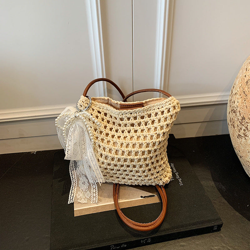 Fresh Sweet Bow Crossbody Phone 2026 New Cotton Woven Summer Beach Bag